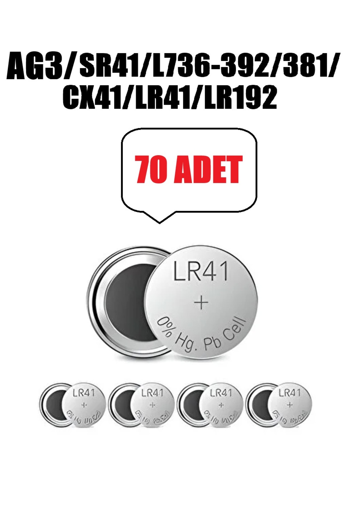 70 Adet AG3 Lr41 392a Sr41 1.5v Düğme Pil Hesap Makinesi/Terazi/Saat/Oyuncak/Garaj Pili Yuvarlak Pil