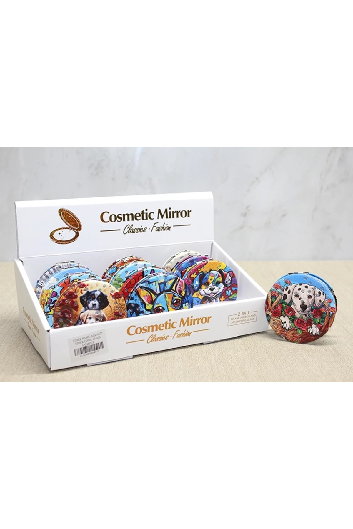 NARUE Sevimli Köpek Tasarımıyla Taş İşlemeli İnce El Aynası Yuvarlak Alk4577