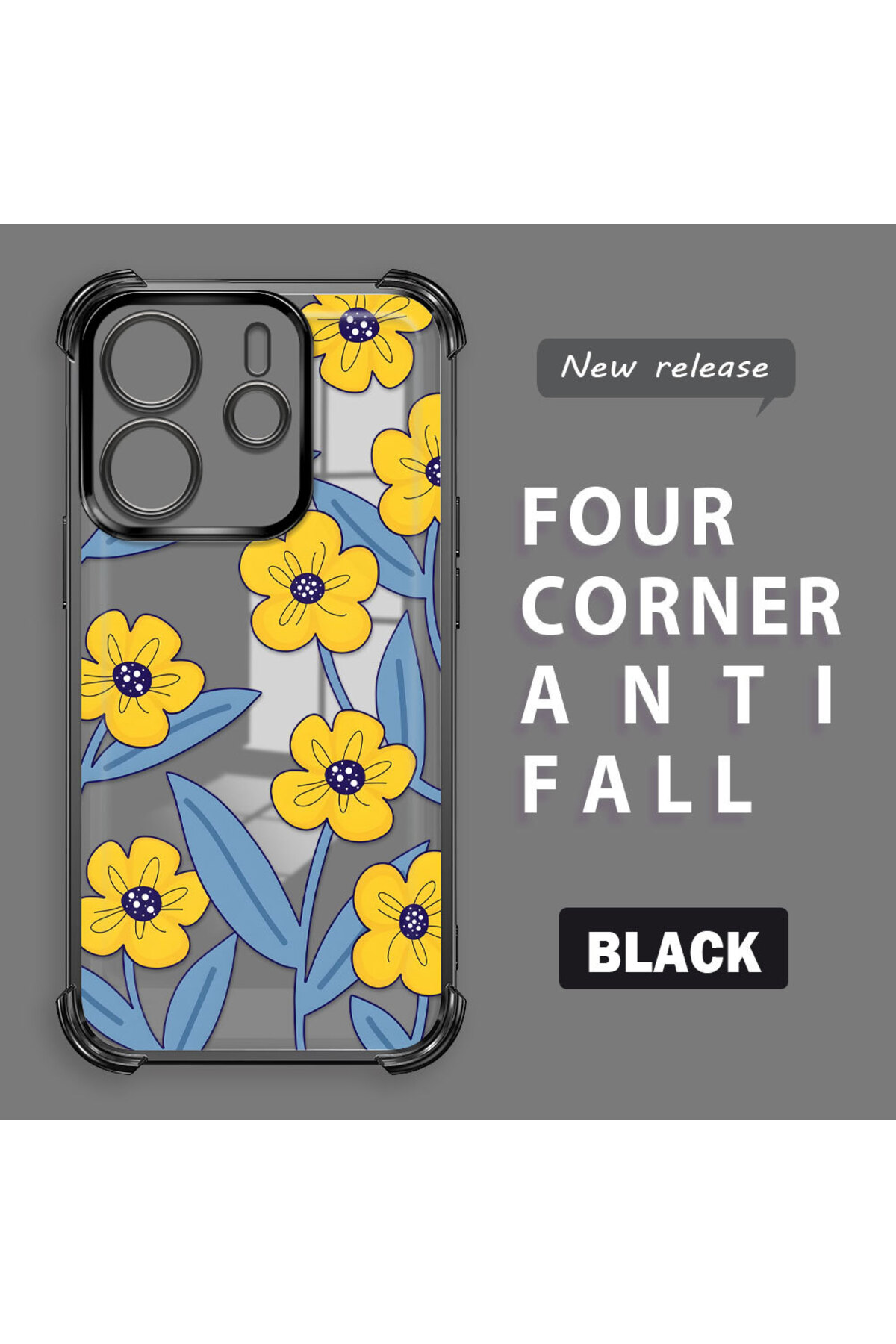Redmi Note 14 4G Compatible Transparent Silicone Case Small Yellow Flower Camera Protection Anti-Shock