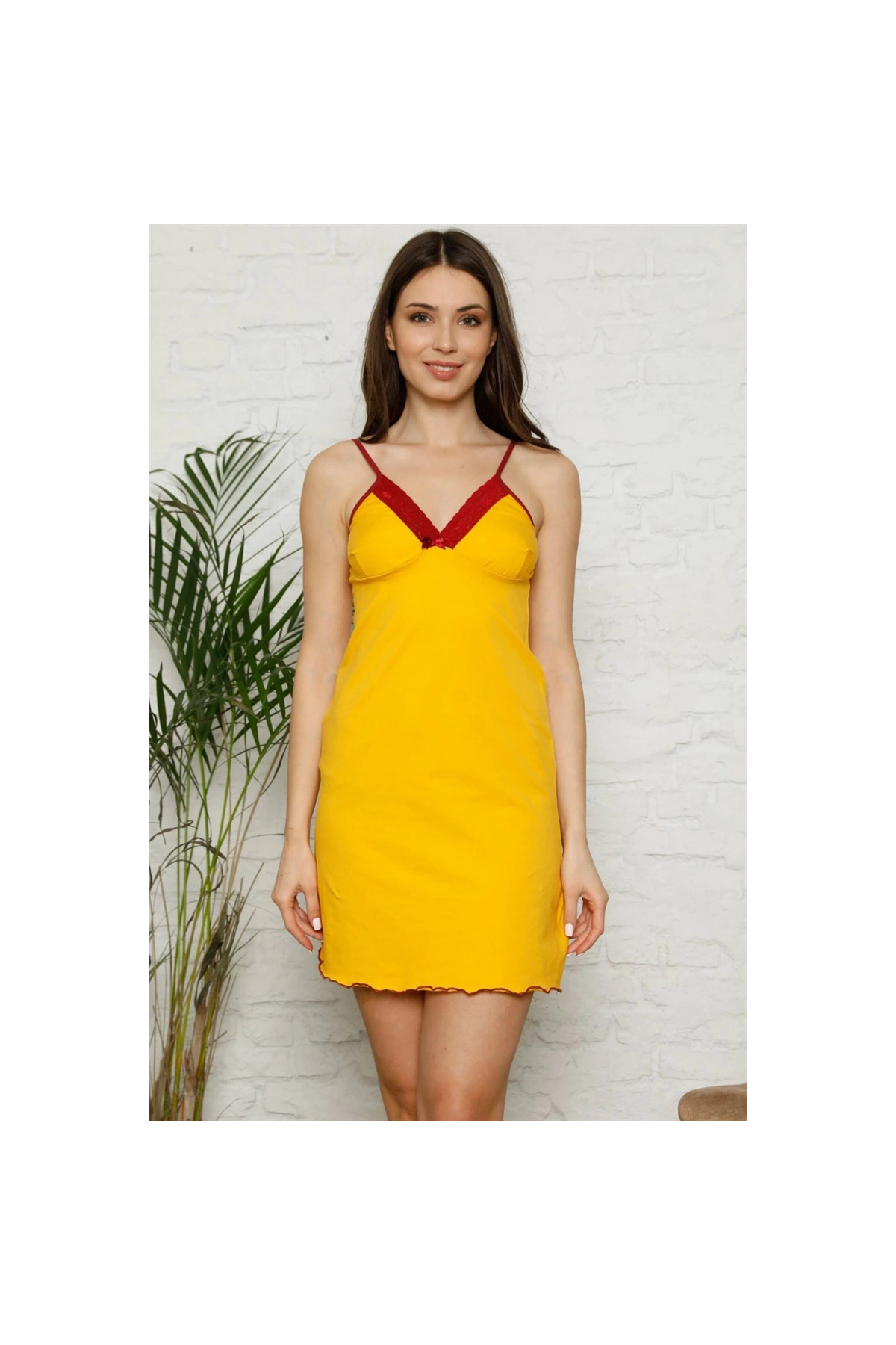 Narnuga MİRAY- İp Askılı Penye Gecelik Sarı