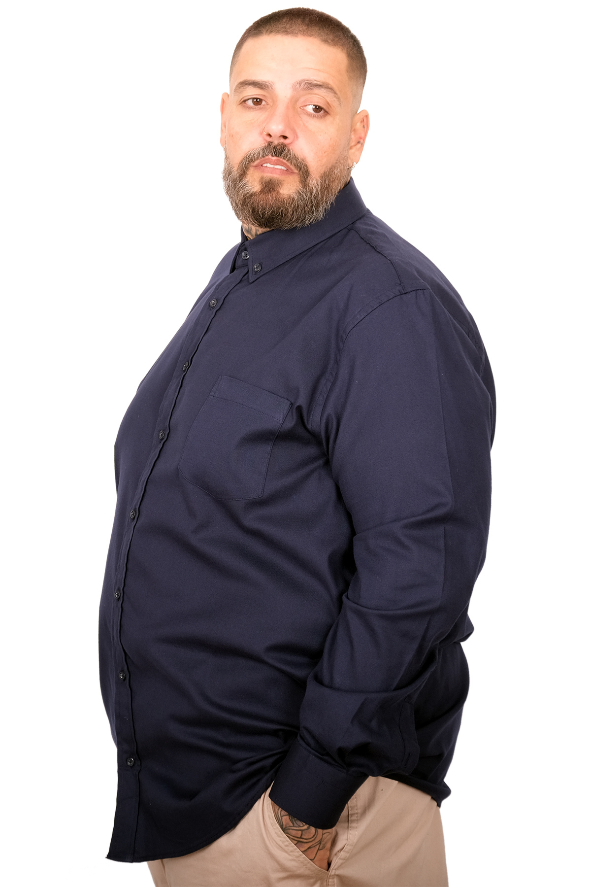 ModeXL Mode XL Büyük Beden Erkek Gabardin Gömlek Cepli 25604 lacivert görsel 4