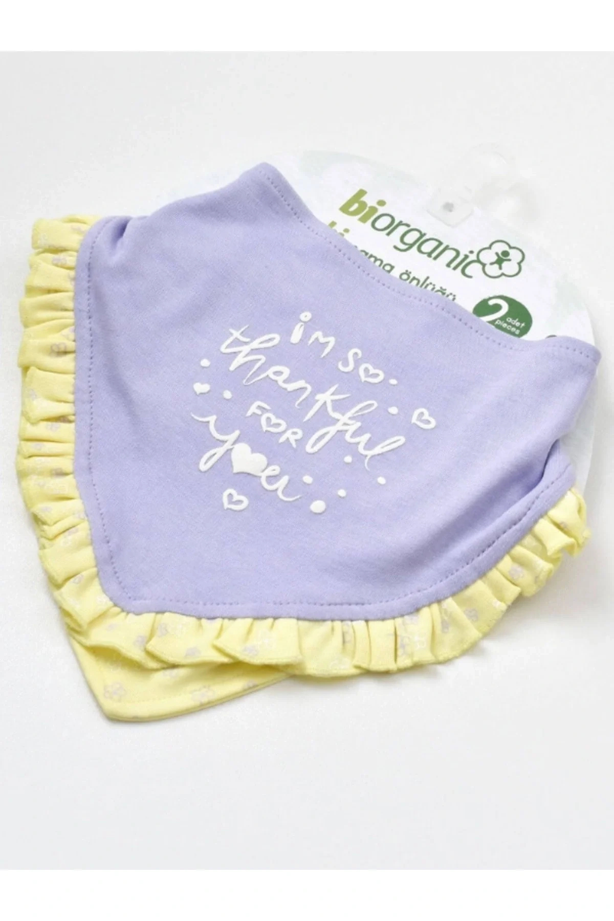 Bibaby Organik Fular Önlük 2li Love You Baby Yellow Lavender fotoğrafı 5 (önizleme)