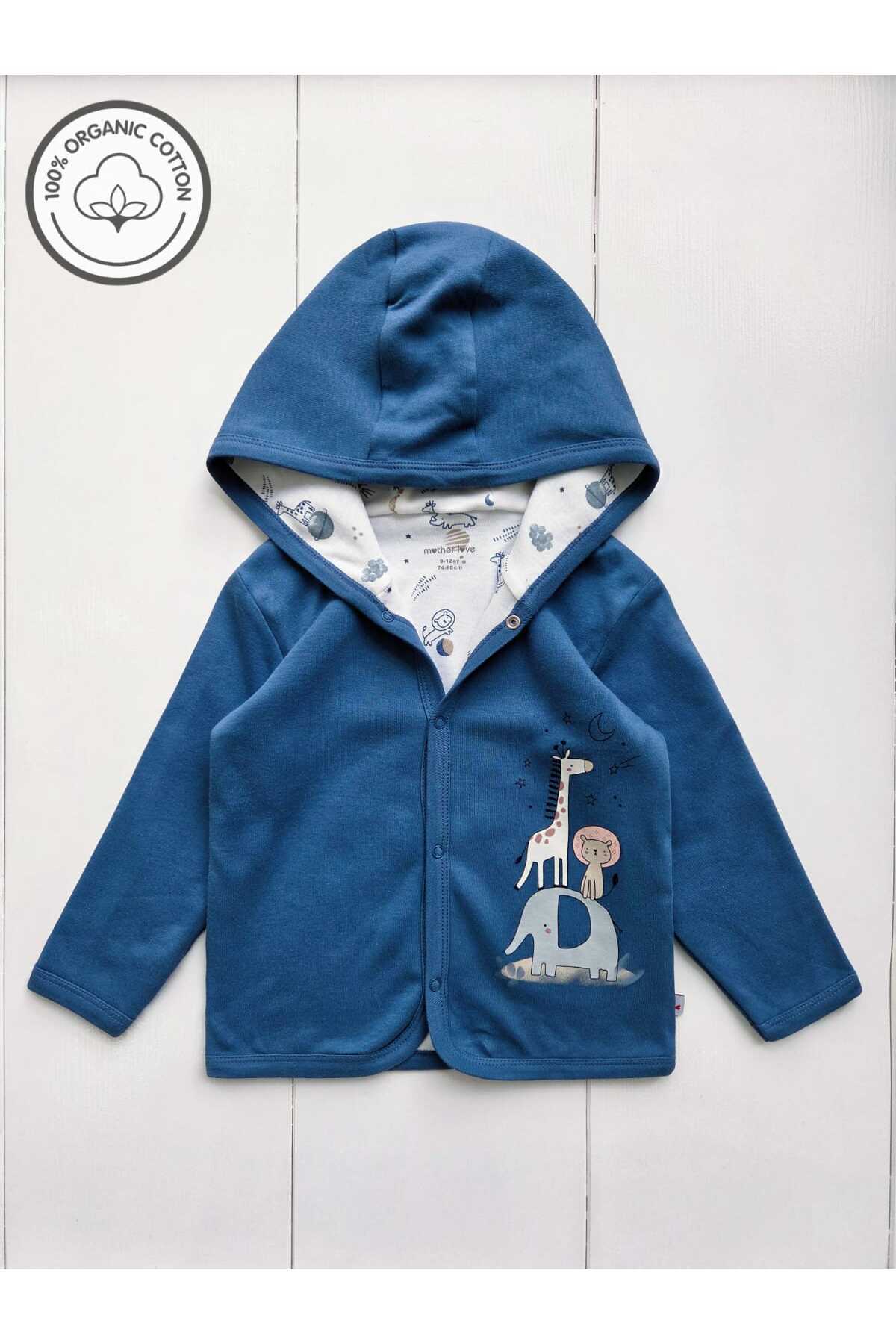 Baharda Nova Oeko Tex Sertifikalı %100 Organik Pamuk Çift Katlı Bebek Çocuk Kız/Erkek Kapşonlu Penye Hırka fotoğrafı 2 (önizleme)