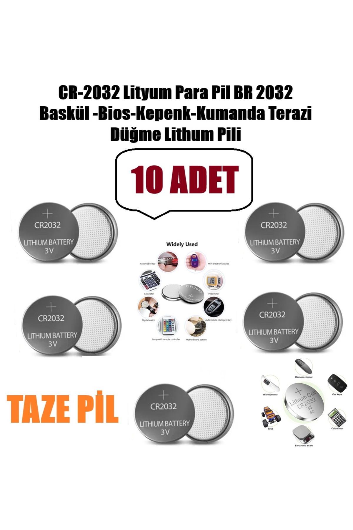 10 Adet Cr2032 Lityum Para Pil DR2032 Baskül-Bios-Kepenk-Kumanda Terazi Yuvarlak Düğme Lithum Pil