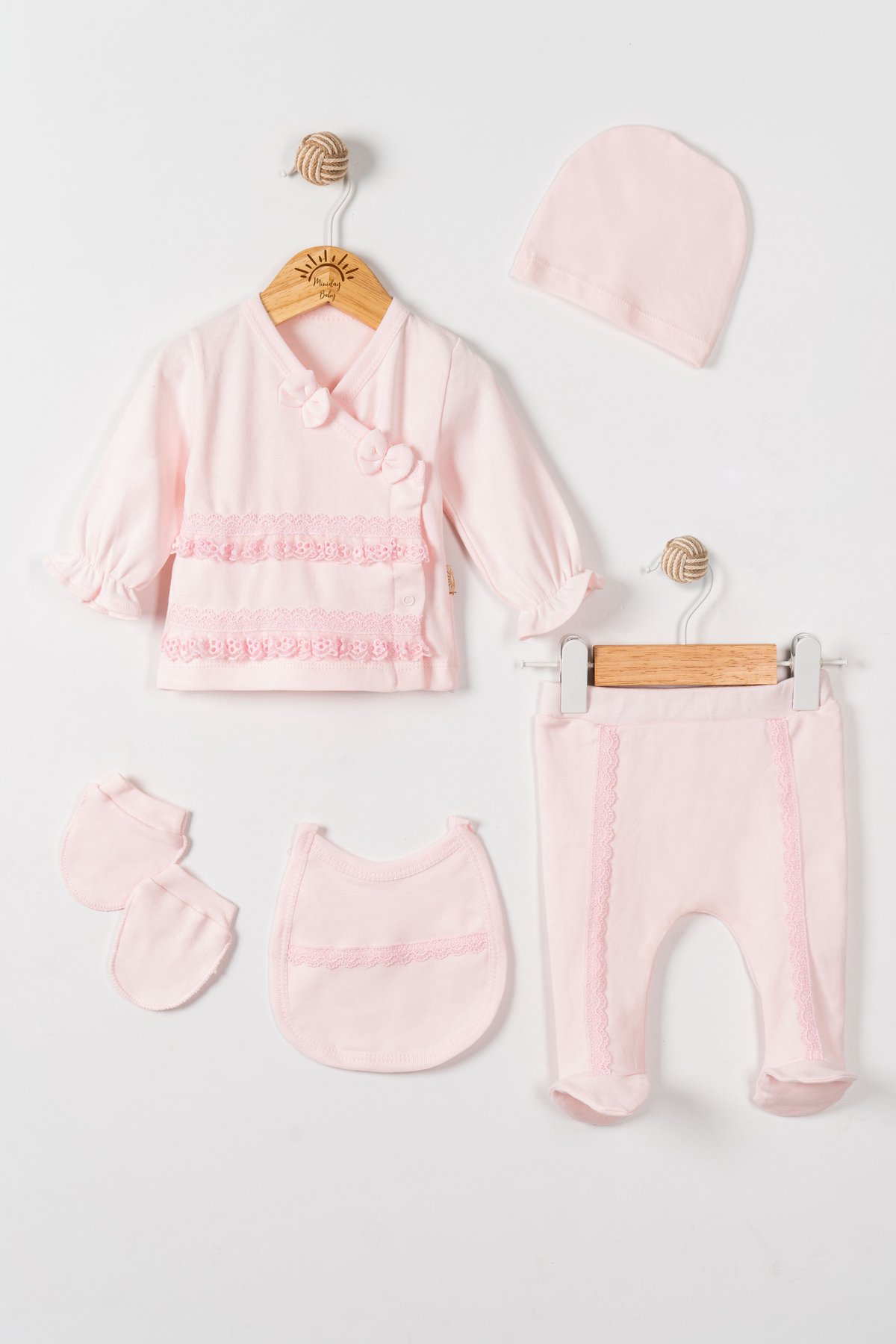 Miniday Baby Kız Bebek Mevlütlük Dantelli Hastane Çıkışı 5'li set Yeni doğan Mevlitlik % 100 Pamuk 70 fotoğrafı 2 (önizleme)