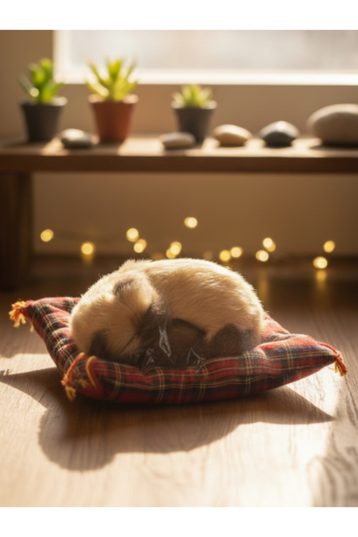Plush Kitten Cat Sleeping on Toy Cushion Small Size 14 x 11