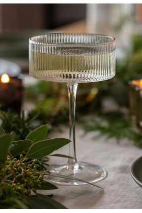 BOSHQAP Çizgi Detaylı Pinterest 6'lı 240 ML İthal Cam Çok Amaçlı Kadeh / Sunu...