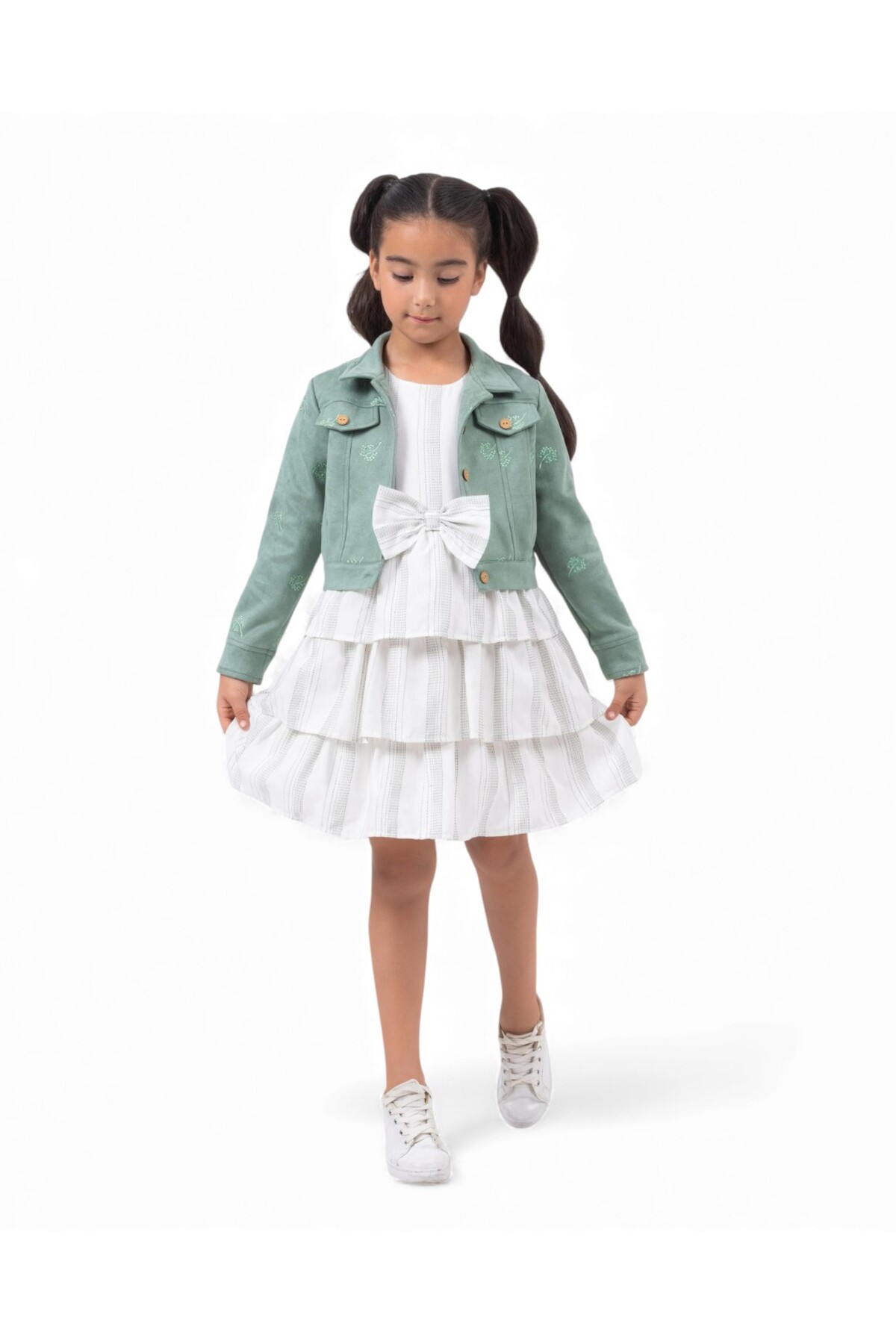 Ege Bebek Kız Çocuk Süet Ceketli, Sıfır Kollu 2-3-4-5-6 Yaş Çizgili Elbise , 2'li Elbise Takımı fotoğrafı 4 (önizleme)