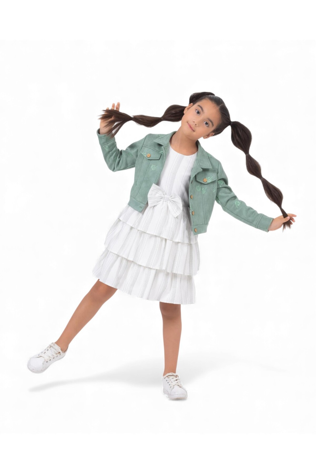 Ege Bebek Kız Çocuk Süet Ceketli, Sıfır Kollu 2-3-4-5-6 Yaş Çizgili Elbise , 2'li Elbise Takımı fotoğrafı 5 (önizleme)