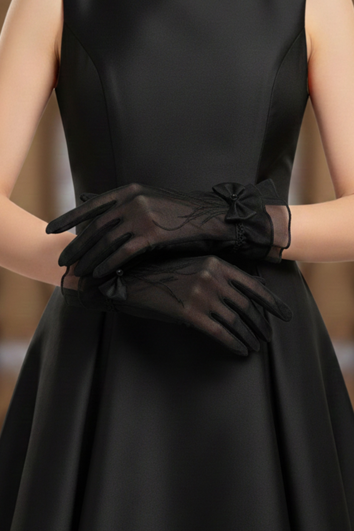 Limelia  Fırfır Detaylı Transparan Gelin Eldiveni - Nervürlü Tül Kumaş Şık Nikah Aksesuarı - Görsel 5