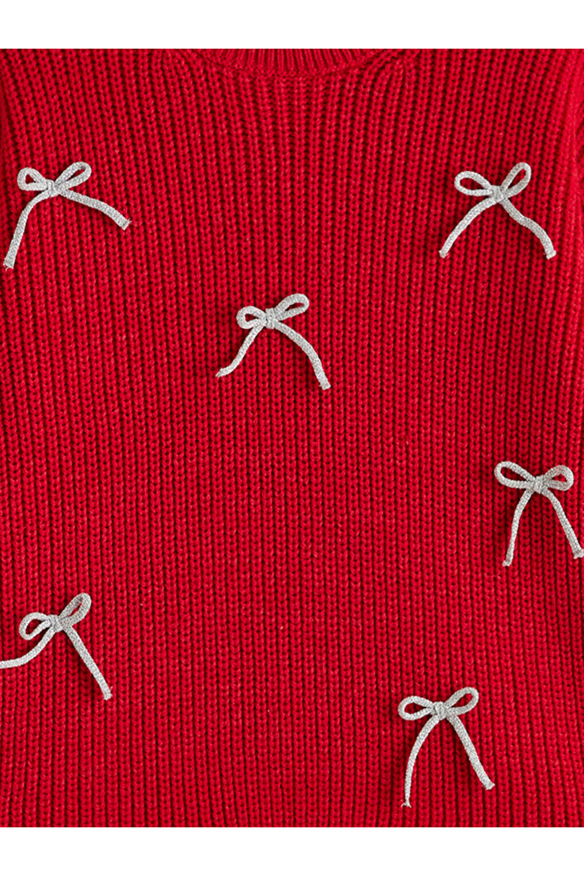 LC Waikiki Kırmızı Bisiklet Yaka Fiyonk Detaylı Kız Çocuk Triko Kazak fotoğrafı 2 (önizleme)