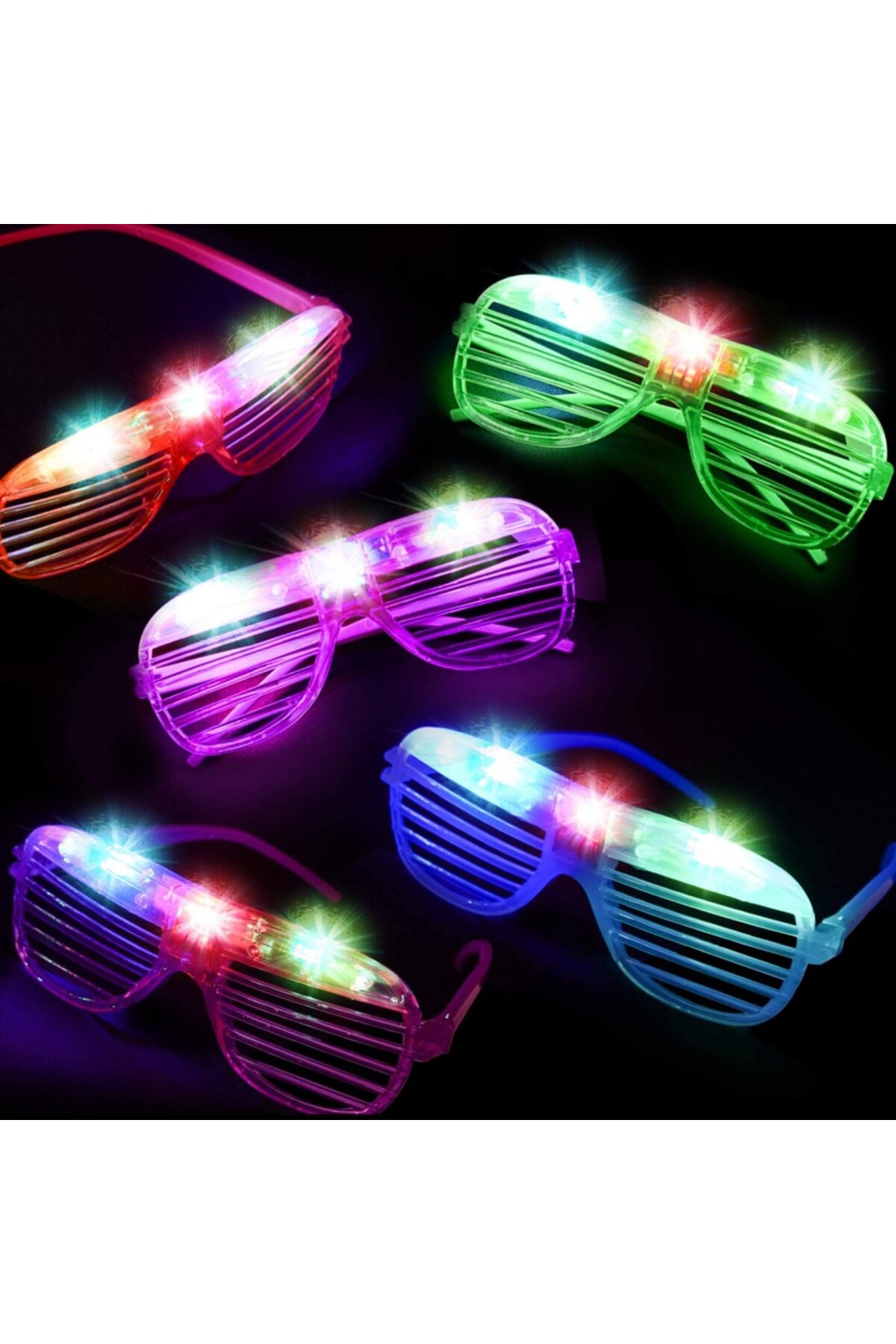 PAZAR DÜNYASI Led Işıklı Pilli Panjur Şekilli Rengarenk Yanıp Sönen Lüks Parti Gözlüğü Karışık 12 Adet
