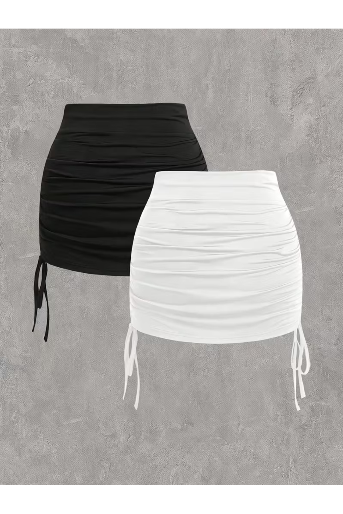 Machetta  Kadın Büzgülü Siyah-Beyaz 2'li Mini Etek - Görsel 2