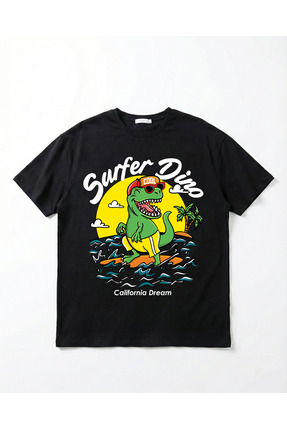 ZEGOM Surfing Premium Siyah Sörfçü Oversize Tişört #1