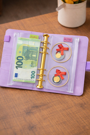 Mint Design Birikim Ajandası - Bütçe Planlayıcı Cüzdan - Lila - Altın Mekaniz...