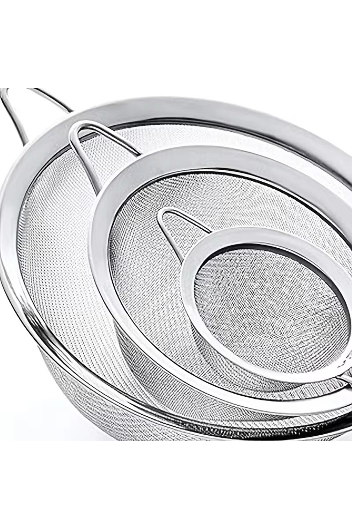 MyBru Paslanmaz Çelik Pratik 3'lü Çay Süzgeci Sebze, Makarna Un Süzgeç 8 14 20 Cm