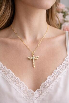 AYLORA'M Çelik Gold Zirkon Taşlı Yusufçuk Kolye