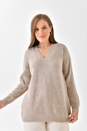 Park Karon Kadın V Yaka Fitilli Triko Kazak 217074Sw