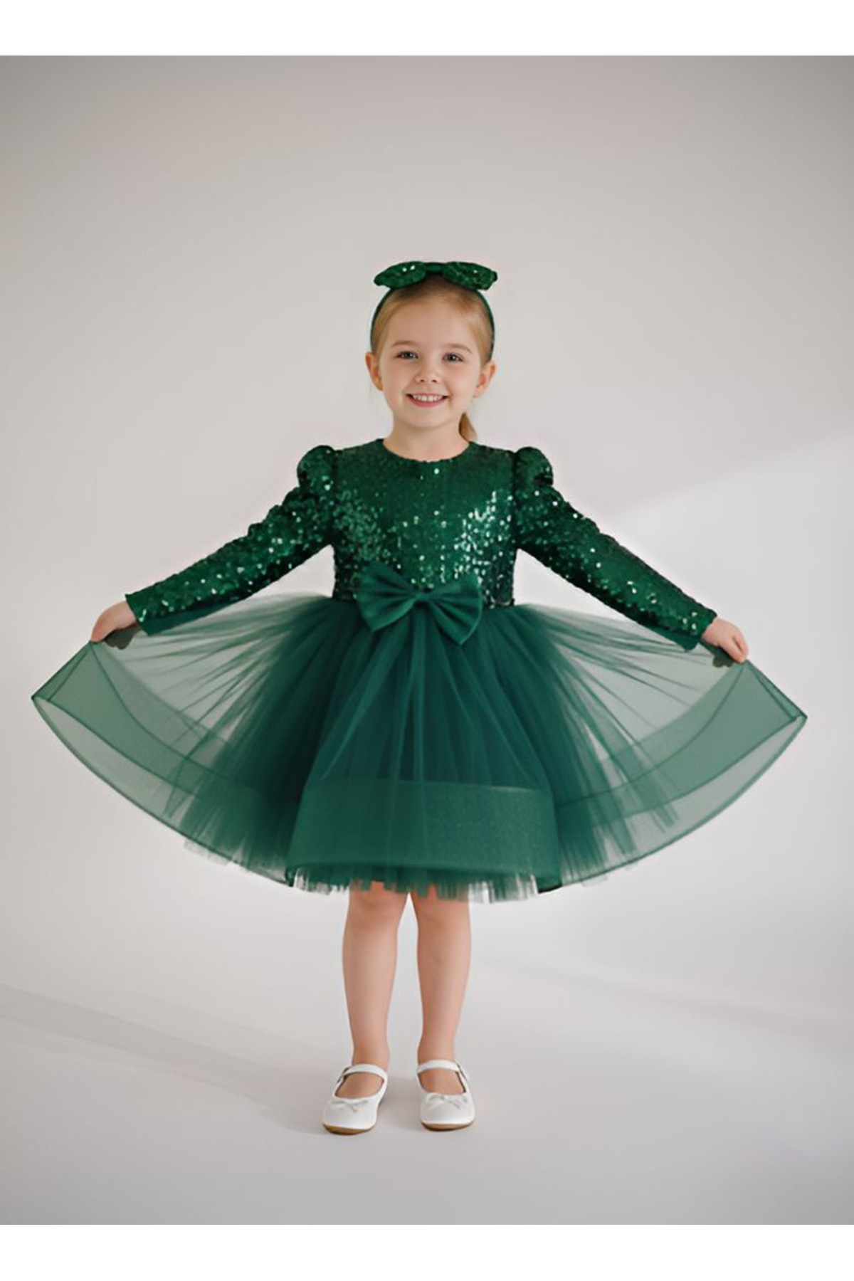 girl long sleeve sequin velvet dress, Tulle Party and Birthday Dress