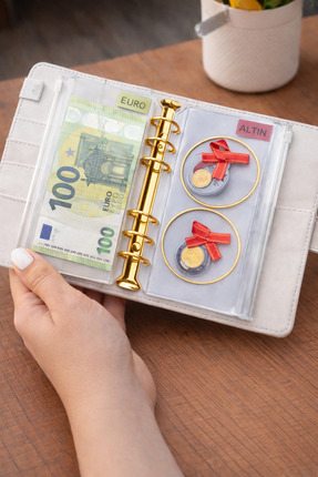 Mint Design Birikim Ajandası - Bütçe Planlayıcı Cüzdan - Beyaz - Altın Mekani...