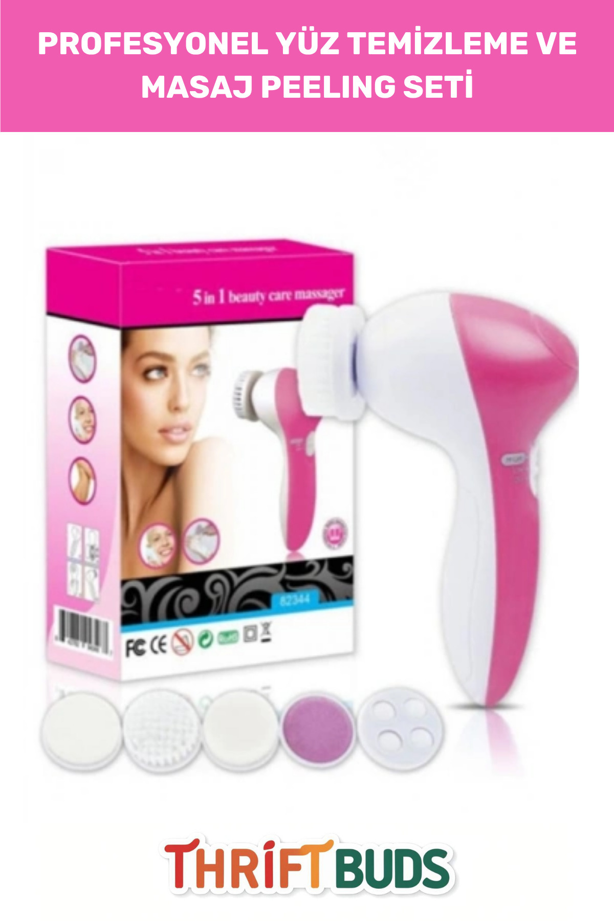 moontime alaçatı Çok Fonksiyonlu Pilli Yüz Temizleme ve Masaj Fırça Seti