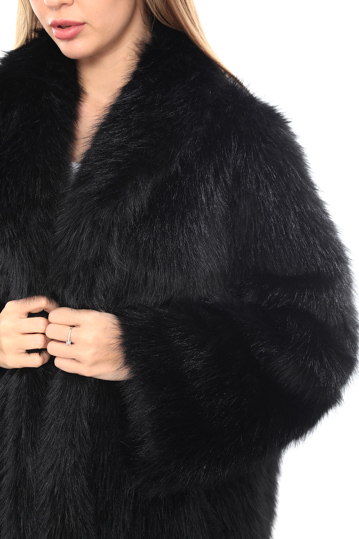 izellas  Sable Élegance Siyah Uzun Oversize Suni Kürk - Görsel 4