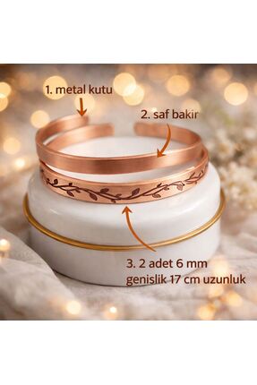 Neefy Saf Bakır Bileklik Seti – El İşçiliği Özel Metal Kutu | 2 Adet 6 mm Zar...