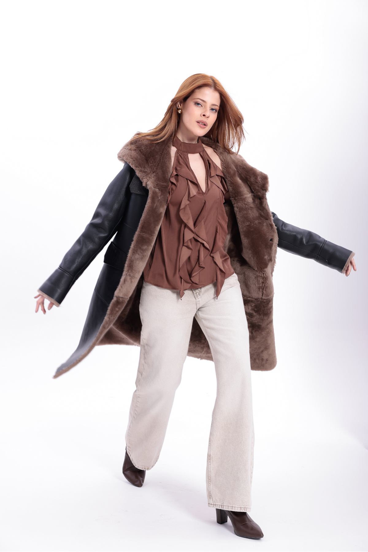 By Marki Marki  Kadın Hakiki Deri Palto, Kapüşonlu, içi Hakiki Kürklü, Siyah Uzun Kaban, Premium Kadın Palto - Görsel 5