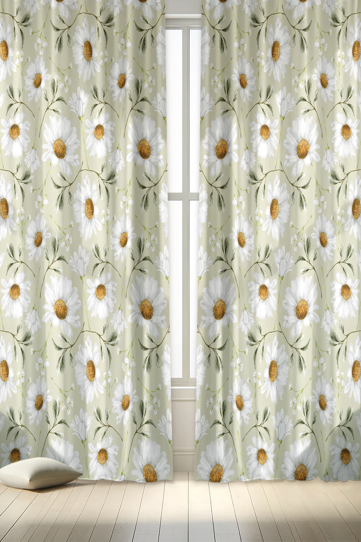 Decorative Printed Daisy Patterned Living Room Kitchen Background Curtain (SINGLE WING - IP ADJUSTABLE EXTRAPHOR)