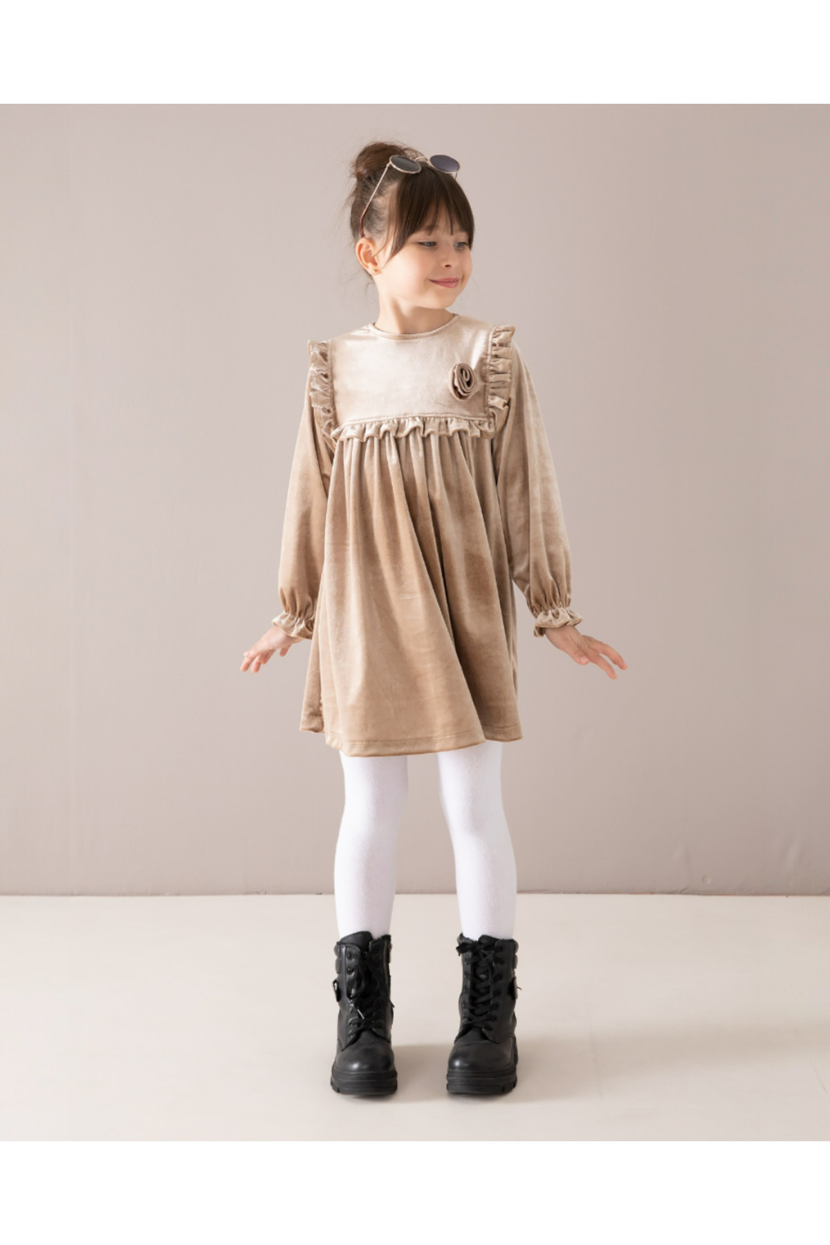 Ege Bebek Kız Çocuk 4-5-6-7-8 Yaş Mevsimlik Gül Detaylı Kadife Elbise, Bayramlık Elbise R2428 fotoğrafı 6 (önizleme)