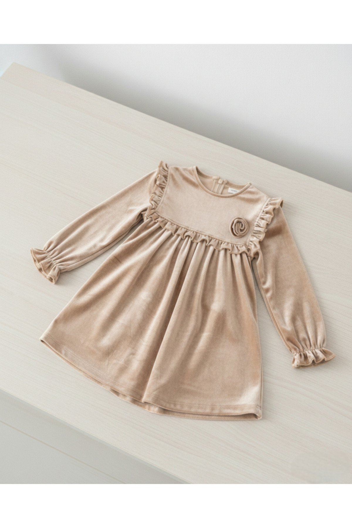Ege Bebek Kız Çocuk 4-5-6-7-8 Yaş Mevsimlik Gül Detaylı Kadife Elbise, Bayramlık Elbise R2428 fotoğrafı 7 (önizleme)