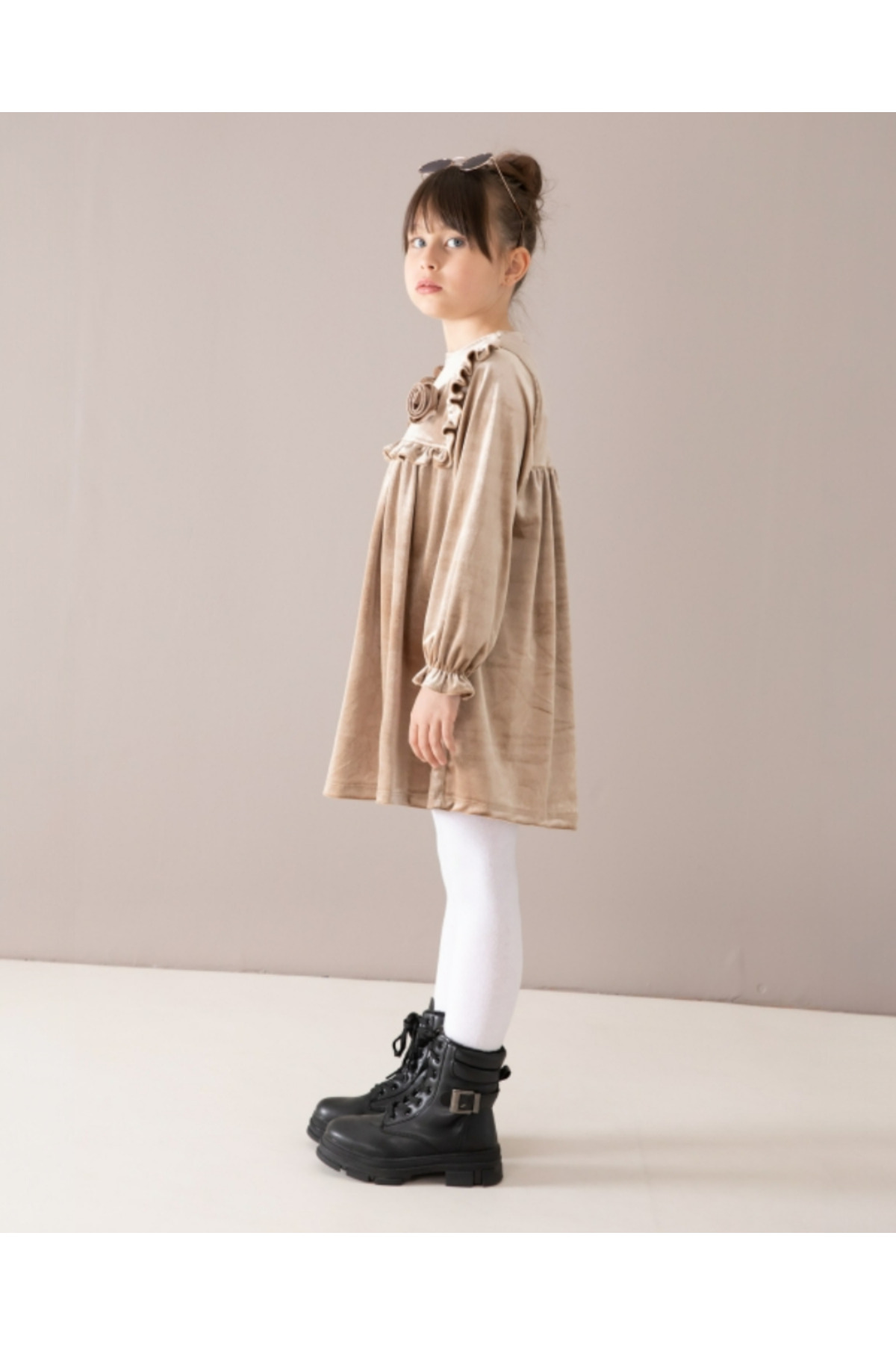 Ege Bebek Kız Çocuk 4-5-6-7-8 Yaş Mevsimlik Gül Detaylı Kadife Elbise, Bayramlık Elbise R2428 fotoğrafı 5 (önizleme)