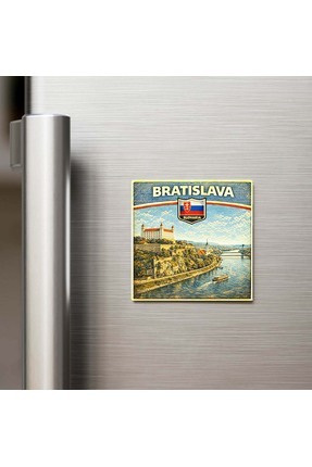 iBerk Buzdolap Magneti - Retro Slovakya Bratislava Şehri Temalı Vintage - 9x9 cm