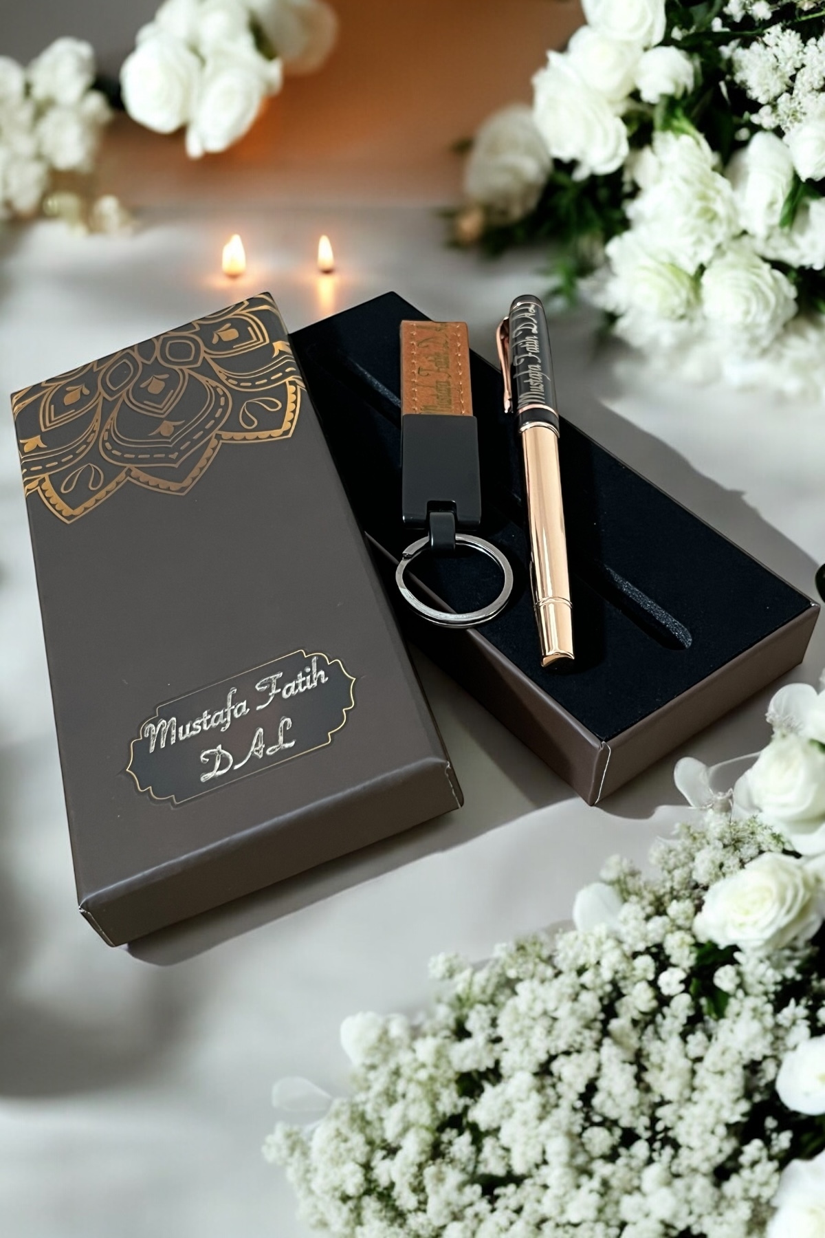 Custom VIP Metal Pen & Leather Keychain Named Box Set – Named Custom Design