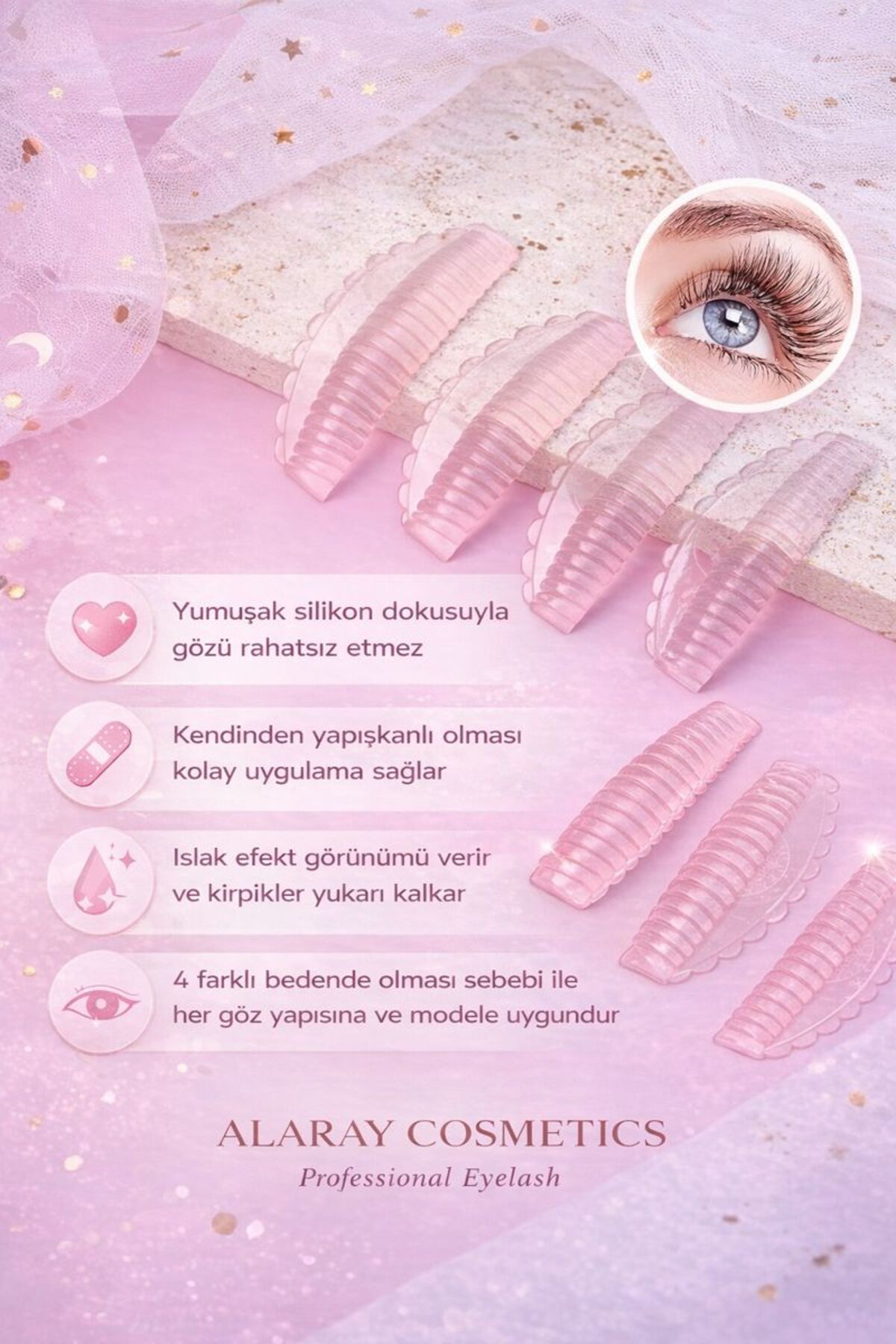 4 Çift Kendinden Yapışkanlı Akıllı Kirpik Lifting & Laminasyon Pedleri | S-M-L-XL — ALR-LFTPED — تصویر 5 از 7