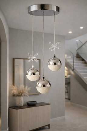 AURA LIGHTING 3 Top Krom Sarkıt Avize 3 Renk LED Modern Avize (Beyaz Sarı Gün...