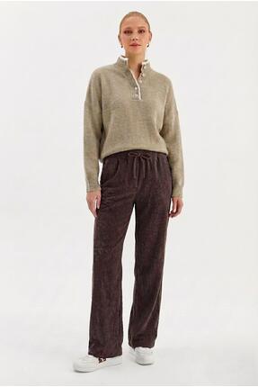 Nish&Chic Beli Lastikli Fitilli Kadife Pantolon