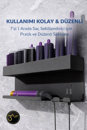 3art Metal Saç Aletleri Organizeri - Metal Fön & Maşa Askılığı - Banyo Düzenl...