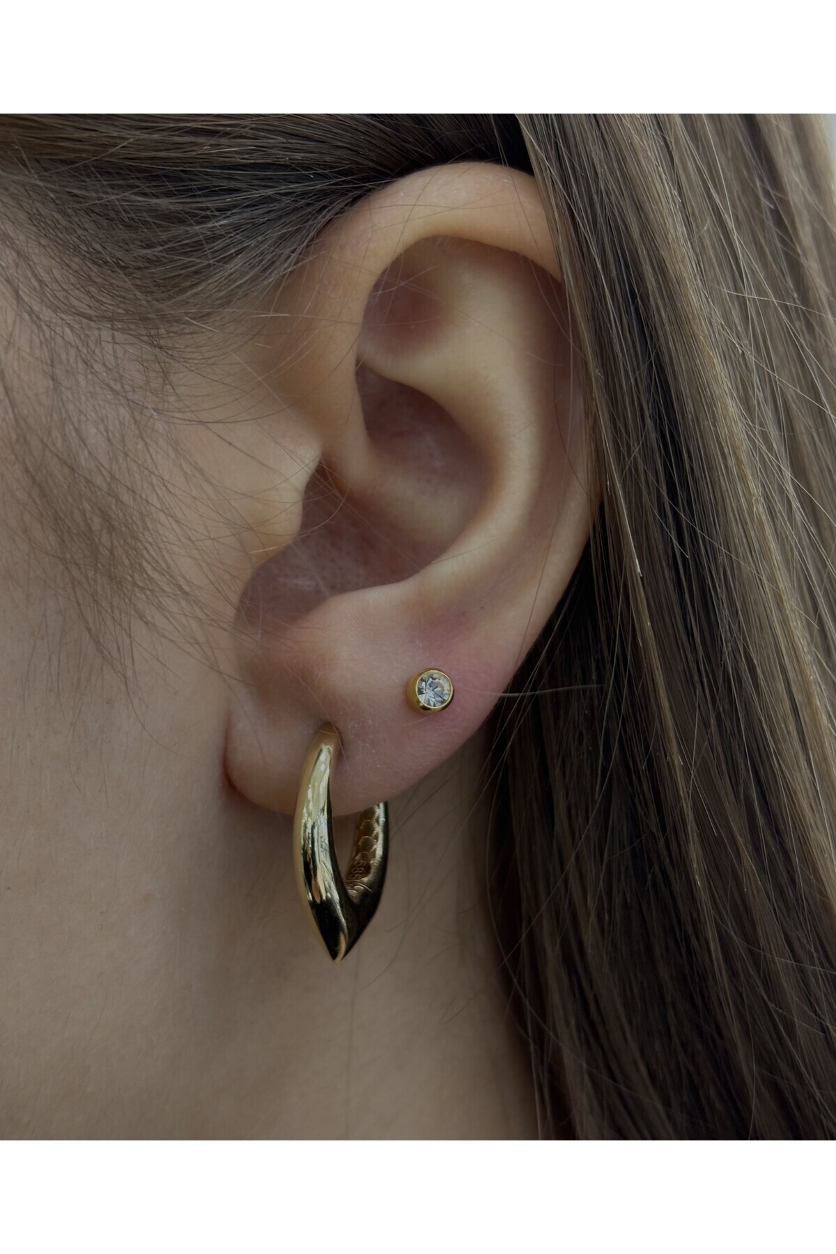 Has Kuyumcum 14 Ayar Altın Damla Halka Küpe