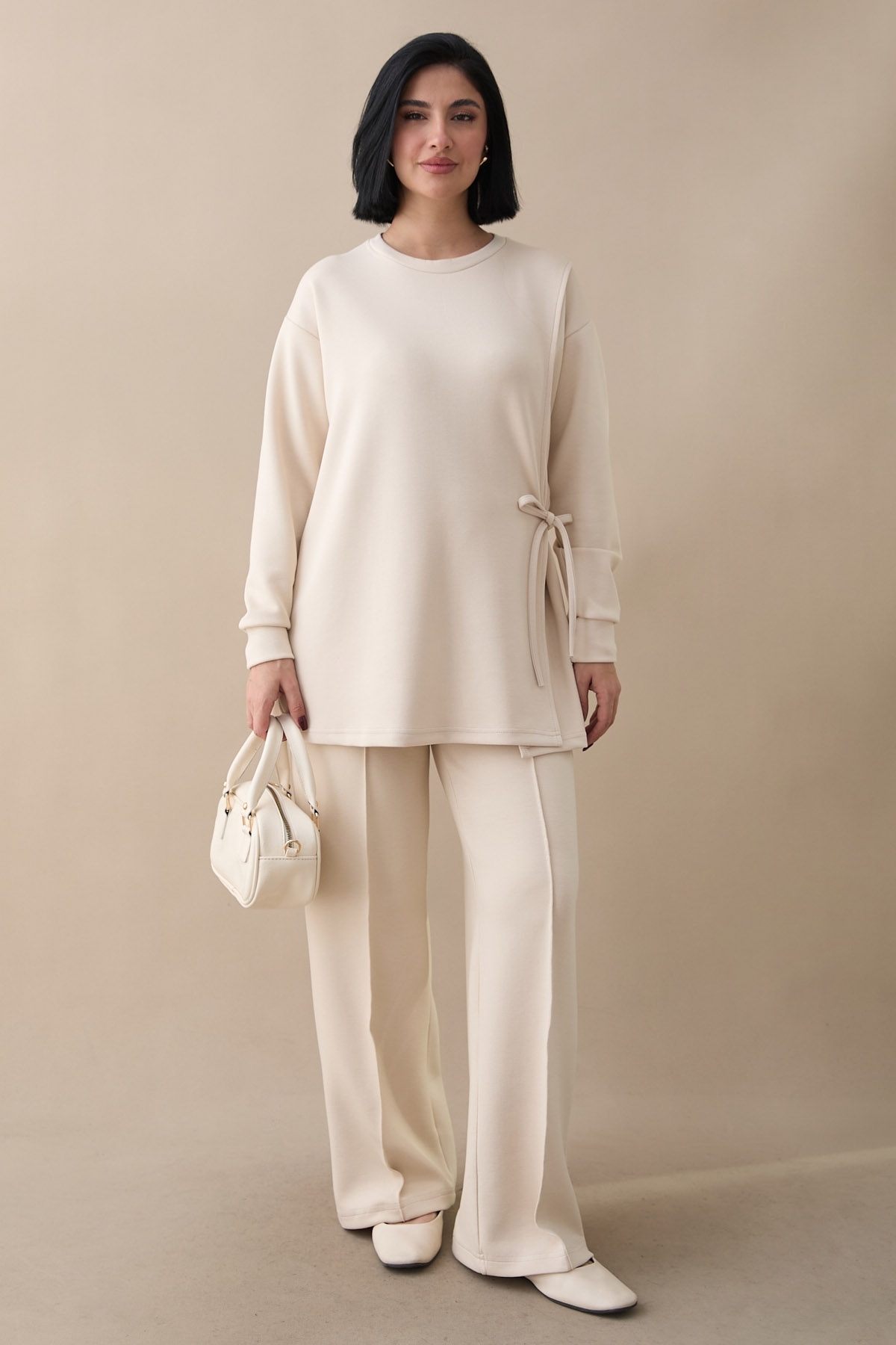 InStyle Slit Beige Modal Set with Tie