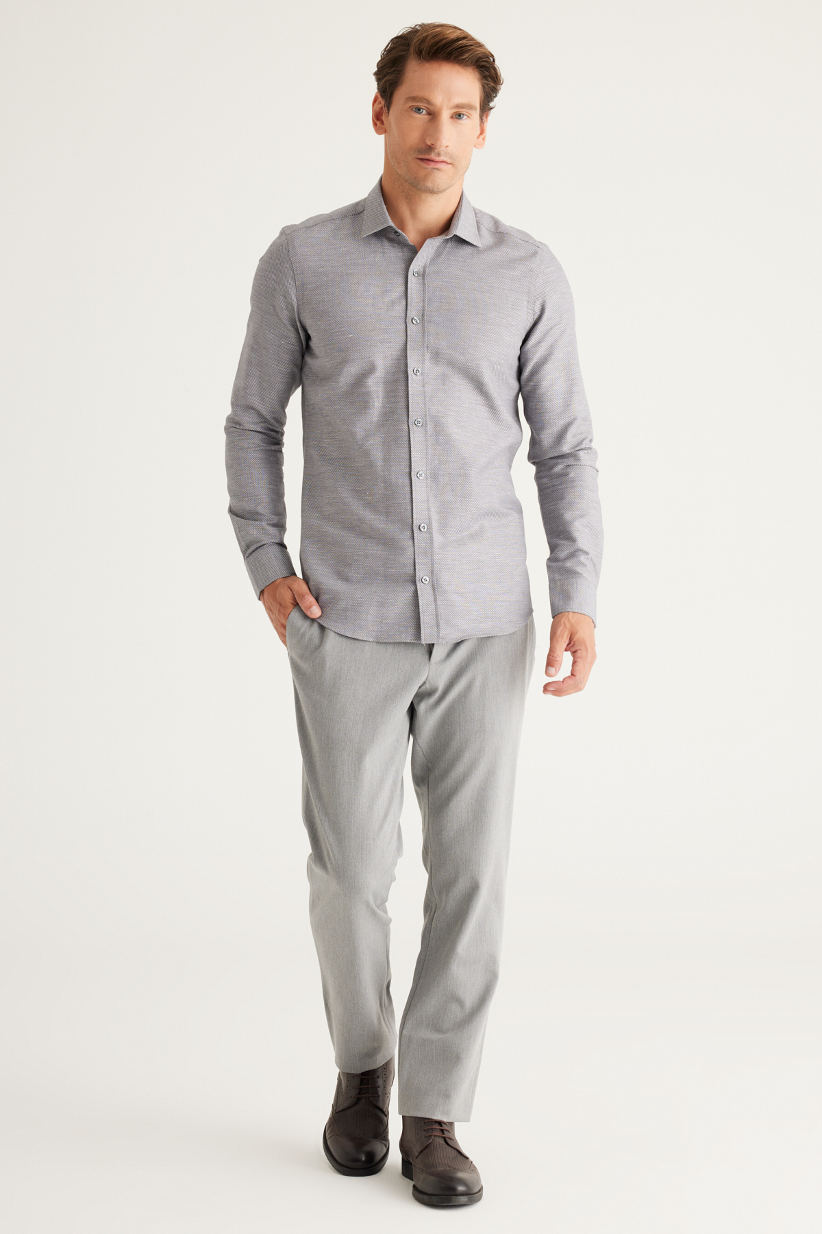 ALTINYILDIZ CLASSICS Açık Gri Slim Fit Dar Kesim Beli Bağlamalı Esnek Pantolon görsel 2