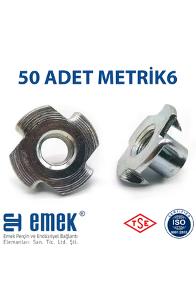 EMEK PERÇİN Metrik 6 M6 Kancalı Ağaç Somunu 50 Adet