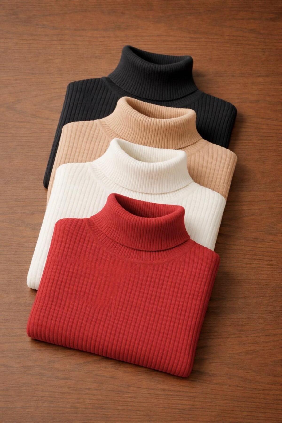 LUPERCUS Kaıdn 4 bucăți tricouri cu mânecă lungă cu gât roșu