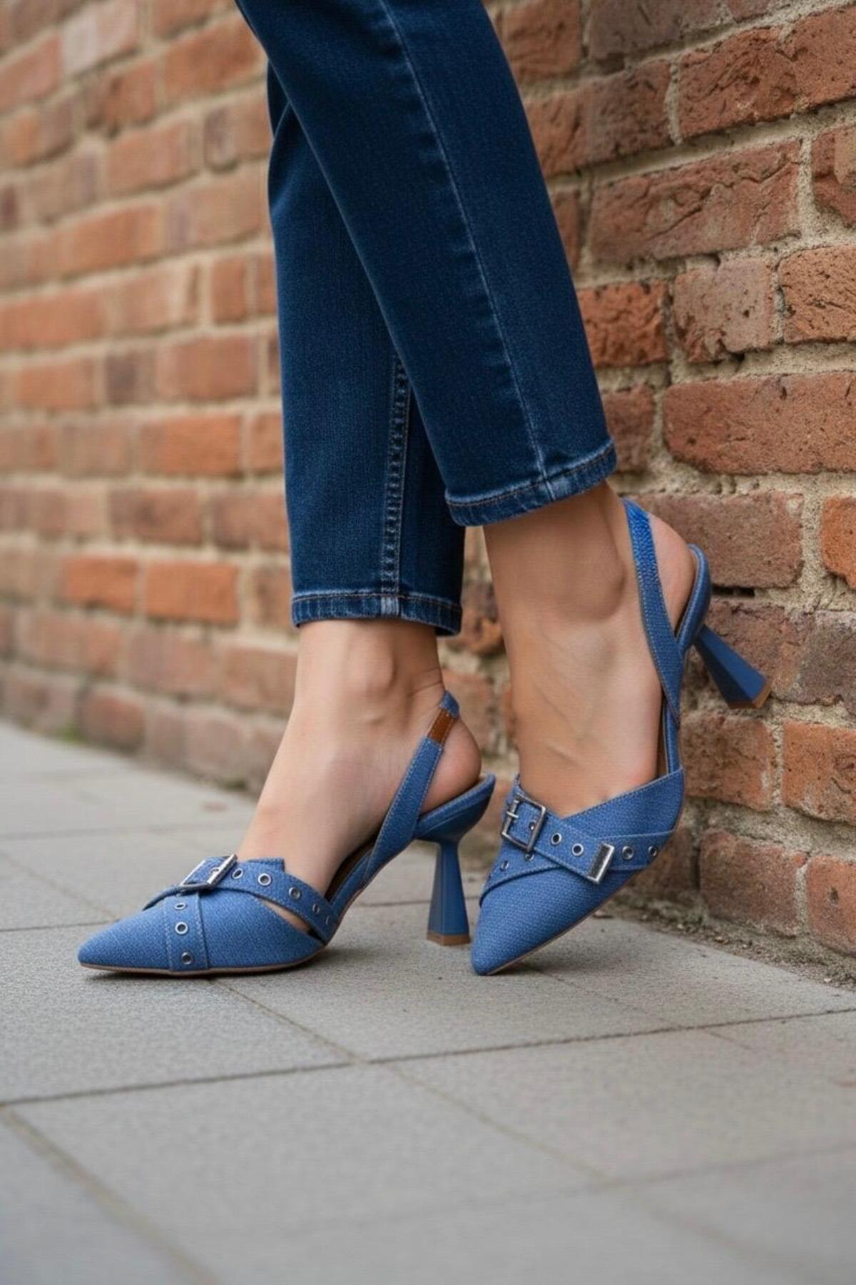 Santamarina  Kadın Shoevana Koyu Mavi Kot Klasik Topuklu Ayakkabı - Görsel 2