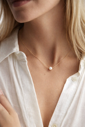 Aychra Kadın Sarı Gold Zincirli Minimal İnci Detaylı Kolye | Şık & Zarif Günl...