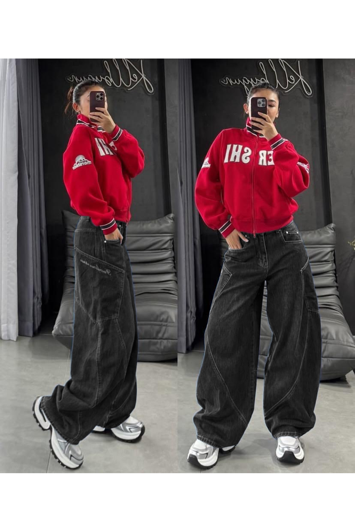 KOTOLOG  Y2k Yandan Cep Ön Yan Dikiş Detay Bol Paça Siyah Baggy Jean - Görsel 3