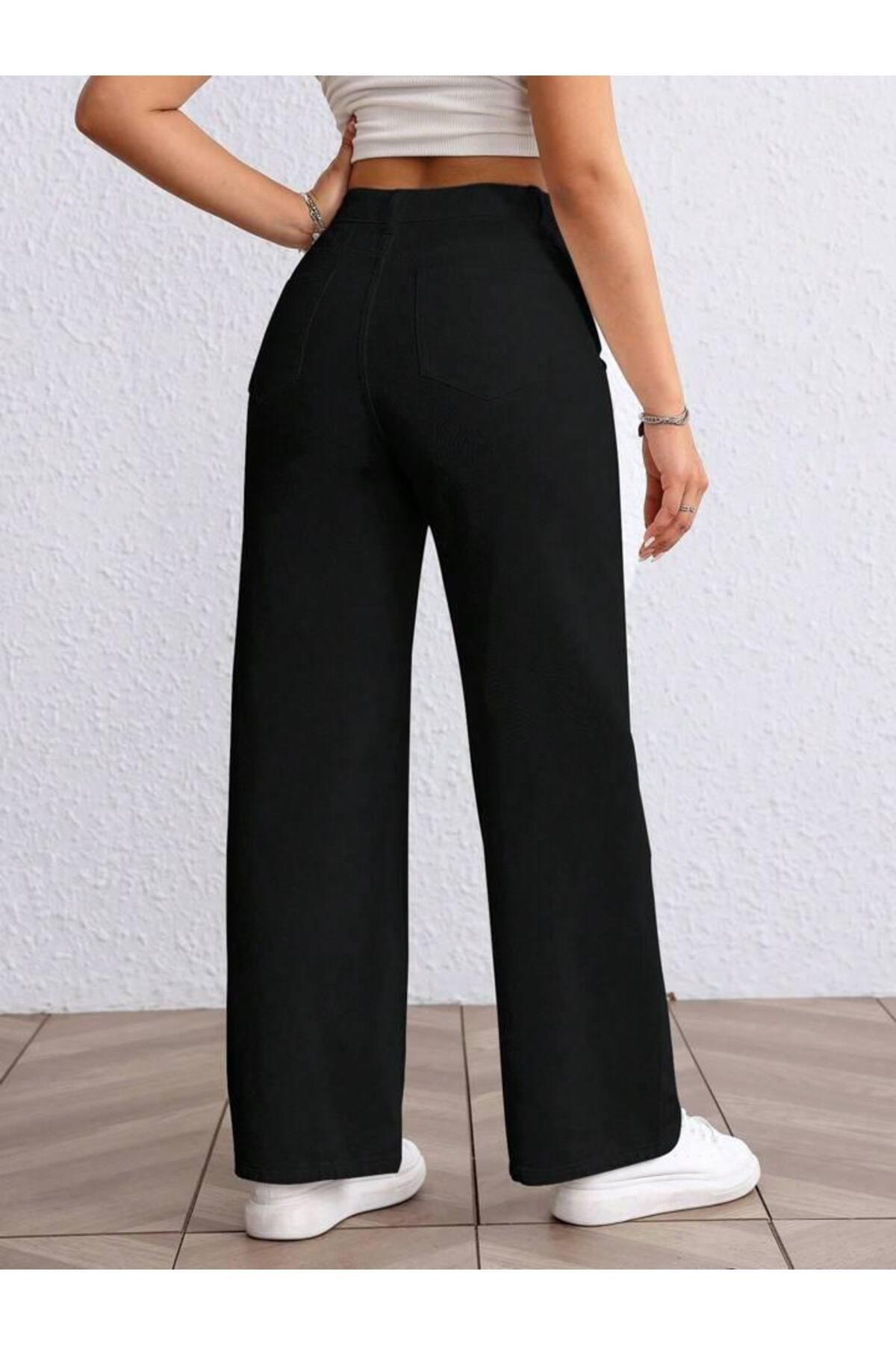 Linarose  Kadın Palazzo Esnek Bol Paça Kot Pantolon Jean - Görsel 4