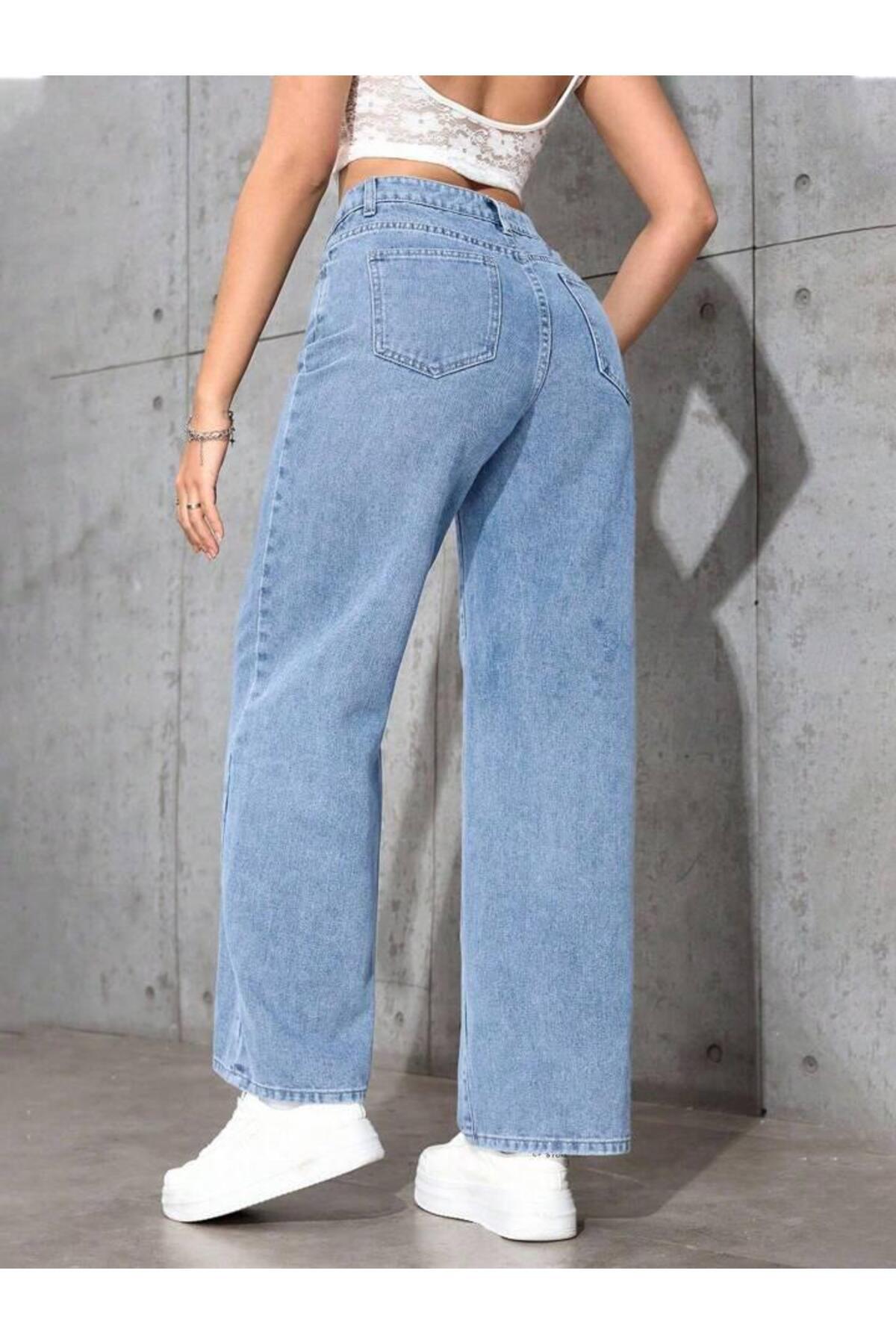 Linarose Kadın Palazzo Esnek Bol Paça Kot Pantolon Jean görsel 4