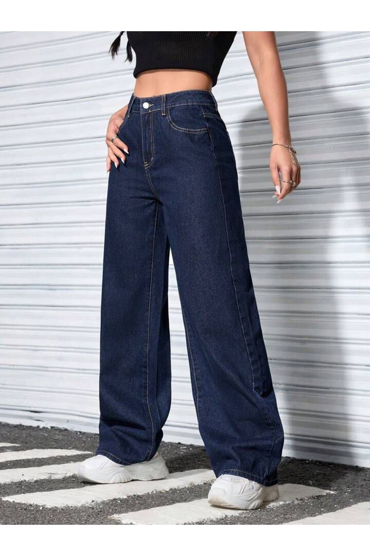 Linarose  Kadın Palazzo Esnek Bol Paça Kot Pantolon Jean - Görsel 2