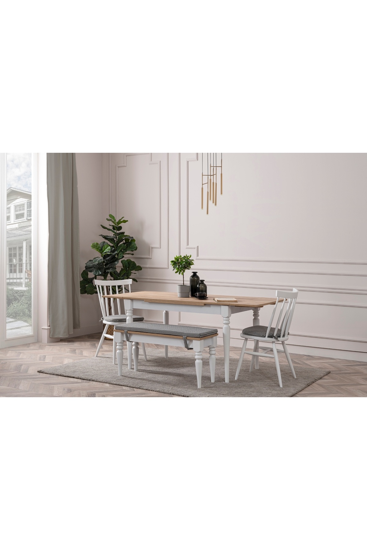 Vivense VENEDİK ÇİZİLMEZ AÇILIR MASA VE BENCH TAKIMI, 110x70